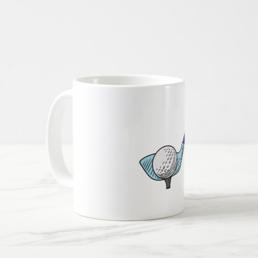 ゴルファー名の付いたゴルフボールをティーにしたゴルフクラブ コーヒーマグカップ (正面左)