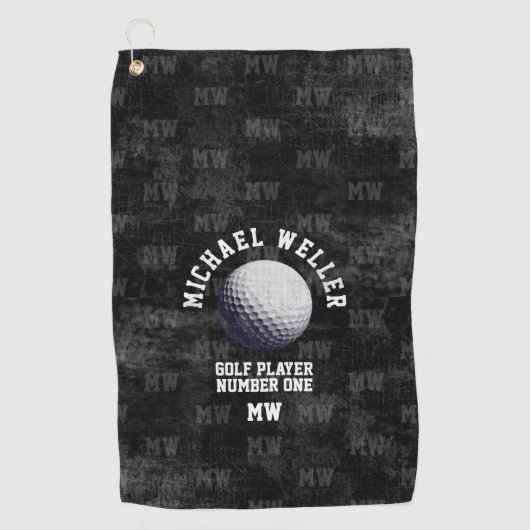 ゴルファー名ゴルフタオルの熟成された黒いゴルフタオル ゴルフタオル (正面)