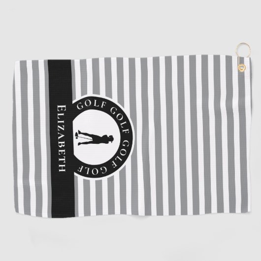 ゴルファー名女性シルエットグレーブラックモノグラム ゴルフタオル (横)