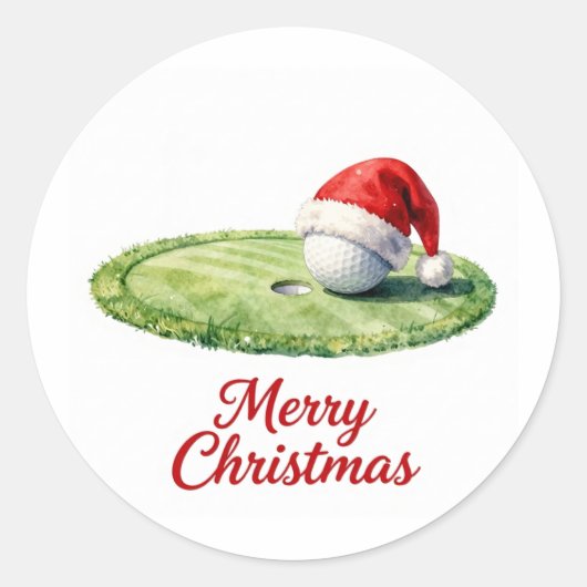 ゴルファー向けクリスマスのサンタ帽子付きゴルフボール  ラウンドシール (正面)