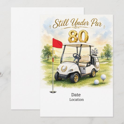 ゴルファー向け80歳の誕生日Save the Date 招待状 (正面/裏面)