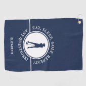 ゴルファー女性のシルエットのためのスポーツブルーおもしろい ゴルフタオル (横)