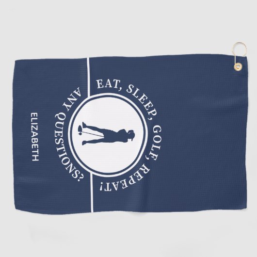 ゴルファー女性のシルエットのためのスポーツブルーおもしろい ゴルフタオル (横)