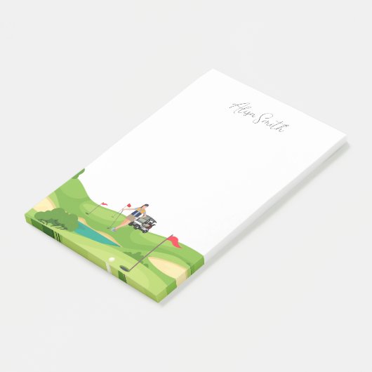 ゴルファー女性はゴルフ場で緑の草の上にいる ポストイット (アングル)