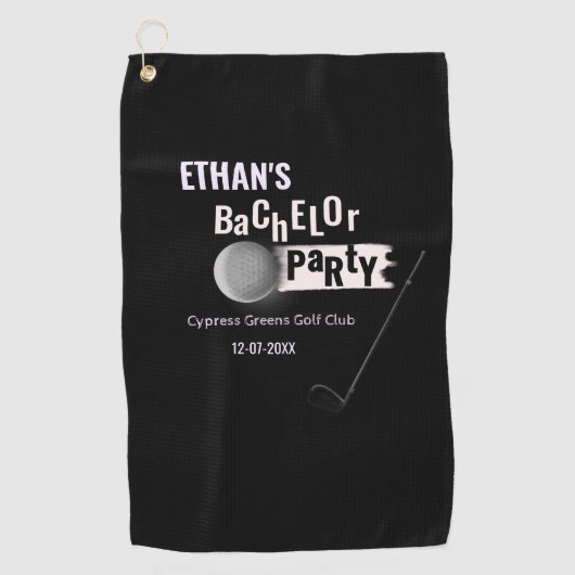 ゴルファー新郎のバチェラーパーティー クラシック 白 黒 ゴルフタオル (正面)