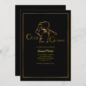 ゴルファー新郎ゴルフバチュラーパーティラグジュアリーフェイク金ゴールド 招待状 (正面/裏面)