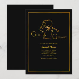 ゴルファー新郎ゴルフバチュラーパーティラグジュアリーフェイク金ゴールド 招待状