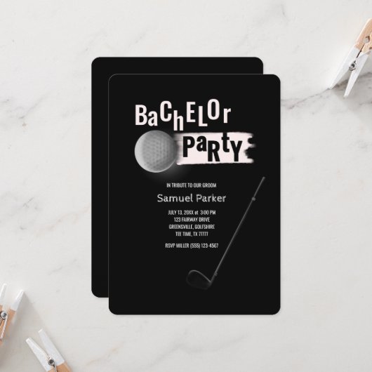 ゴルファー新郎ゴルフバチュラーパーティ誕生日パルティー 招待状 (正面/裏面インサイチュ)