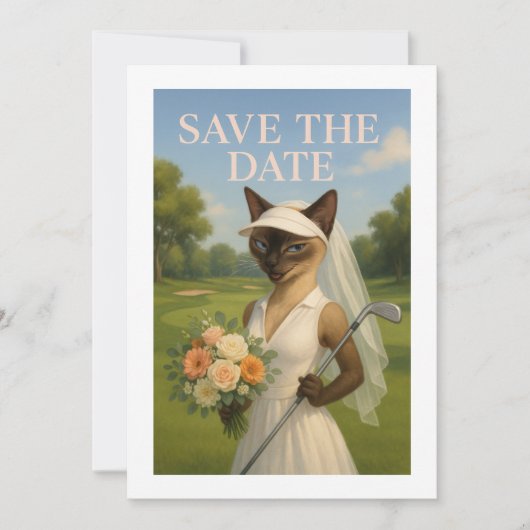 ゴルファー猫の花嫁トーナメントSave the Date 結婚's 招待状 (正面)