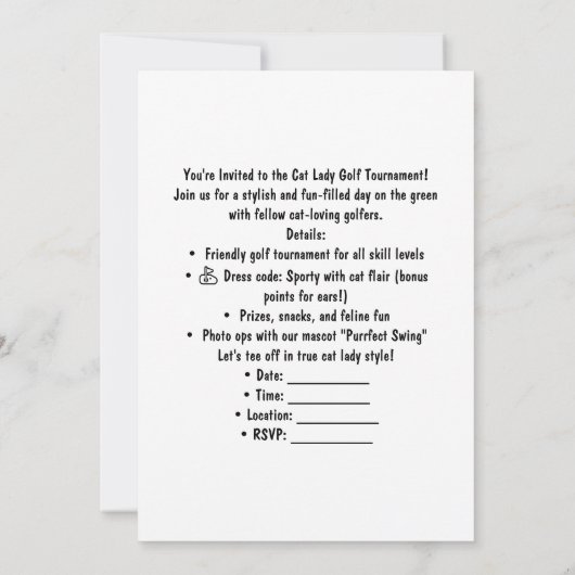 ゴルファー猫の花嫁バチェロレッテ女子ゴルファー 招待状 (裏面)