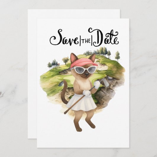 ゴルファー猫の花嫁バチェロレッテ女子ゴルファー 招待状 (正面/裏面)