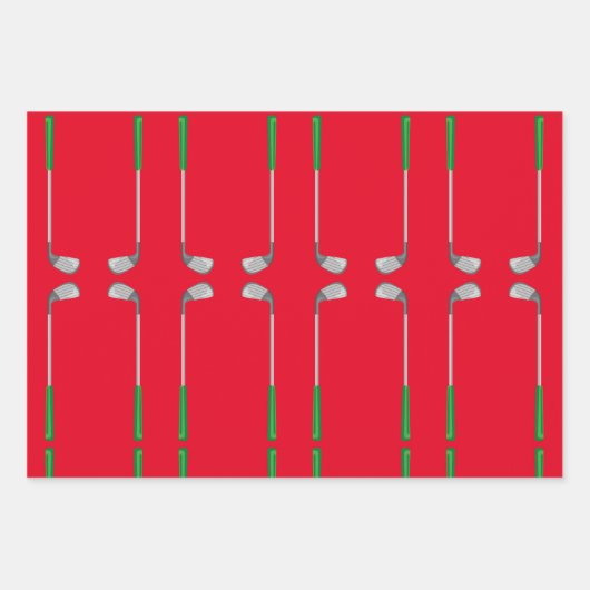 ゴルファー用のボールとアイロンを備えたゴルフクリスマス ラッピングペーパーシート (正面3)