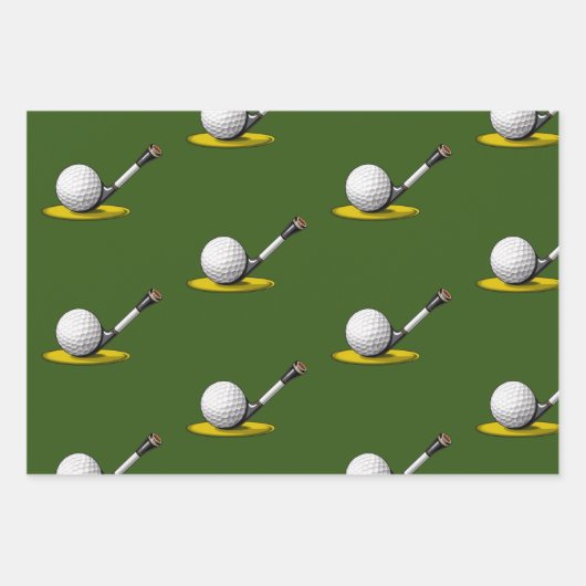 ゴルファー用のボールとアイロンを備えたゴルフクリスマス ラッピングペーパーシート (正面2)