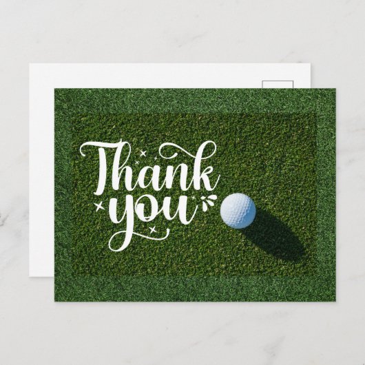 ゴルファー用の芝生にボールを乗せたゴルフサンキューカード ポストカード (正面/裏面)