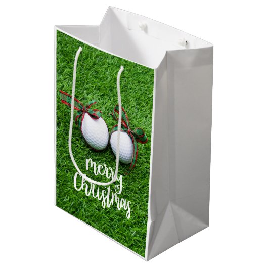 ゴルファー用クリスマスリボン付きゴルフボール  ミディアムペーパーバッグ (正面アングル)
