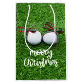 ゴルファー用クリスマスリボン付きゴルフボール  ミディアムペーパーバッグ (正面)