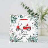 ゴルファー用ゴルフカート付きゴルフクリスマスカード (スタンド正面)