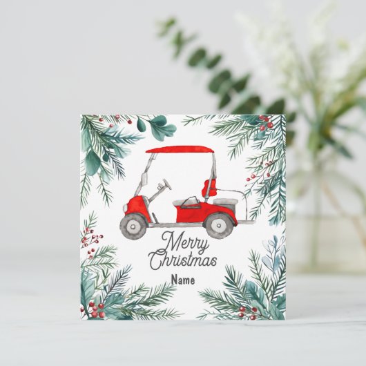 ゴルファー用ゴルフカート付きゴルフクリスマスカード (スタンド正面)