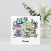 ゴルファー用ゴルフカート付きゴルフ誕生日 カード (スタンド正面)