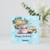 ゴルファー用ゴルフカート付きゴルフ誕生日 カード (スタンド正面)