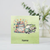 ゴルファー用ゴルフカート付きゴルフ誕生日 カード (スタンド正面)