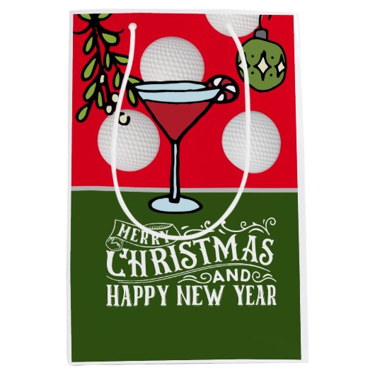 ゴルファー用ゴルフボールクリスマス ミディアムペーパーバッグ (正面)