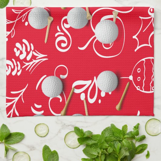 ゴルファー用ゴルフボール付きゴルフクリスマス キッチンタオル (折り畳み)