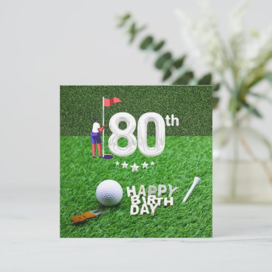 ゴルファー用ゴルフボール付きゴルフ80誕生日 カード (スタンド正面)