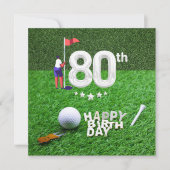 ゴルファー用ゴルフボール付きゴルフ80誕生日 カード (正面)