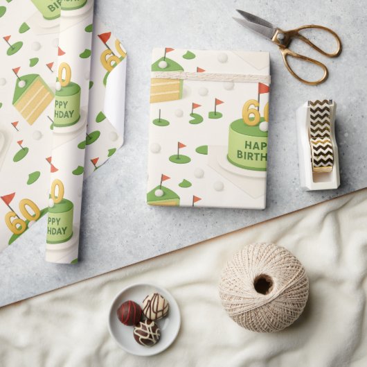 ゴルファー用ゴルフ第60誕生日 ラッピングペーパー (クラフト)