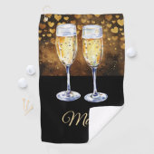 ゴルファー用シャンパンのグラスとハート ゴルフタオル (インサイチュ)