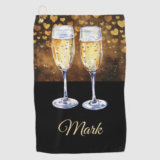 ゴルファー用シャンパンのグラスとハート ゴルフタオル (正面)