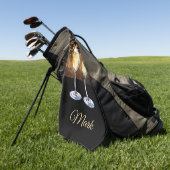 ゴルファー用シャンパンのグラスとハート ゴルフタオル (グリーン)