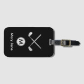 ゴルファー用黒色ゴルフアイアン・モノグラム名 ラゲッジタグ (正面横)