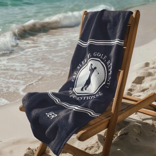 ゴルファー男性スポーツプロゴルフボールかわいいネイビーブルー ビーチタオル