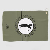 ゴルファー男性スポーツプロシルエットゴルフグリーンブラック ゴルフタオル (横)