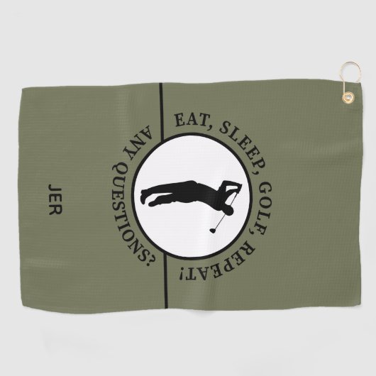 ゴルファー男性スポーツプロシルエットゴルフグリーンブラック ゴルフタオル (横)