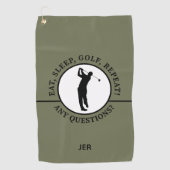 ゴルファー男性スポーツプロシルエットゴルフグリーンブラック ゴルフタオル (正面)