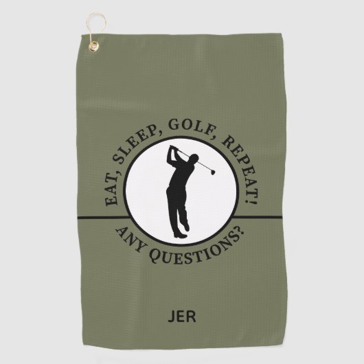 ゴルファー男性スポーツプロシルエットゴルフグリーンブラック ゴルフタオル (正面)