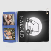 ゴルファー男性ブラックブルー |写真のコラージュ ゴルフタオル (横)