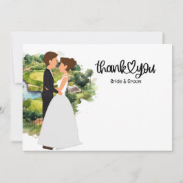 ゴルファー結婚の水彩用ゴルフサンキューカード サンキューカード