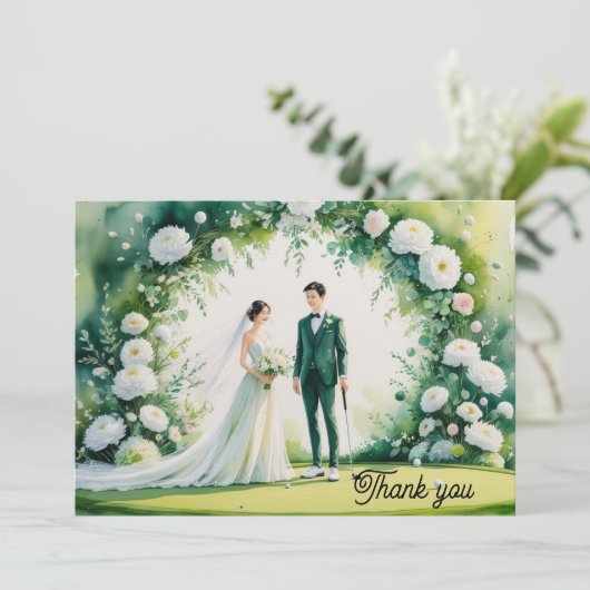 ゴルファー結婚の水彩用ゴルフサンキューカード サンキューカード (スタンド正面)