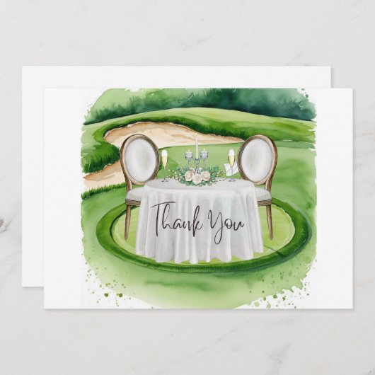 ゴルファー結婚の水彩用ゴルフサンキューカード サンキューカード (正面/裏面)
