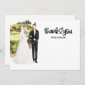 ゴルファー結婚の水彩用ゴルフサンキューカード サンキューカード (正面/裏面)