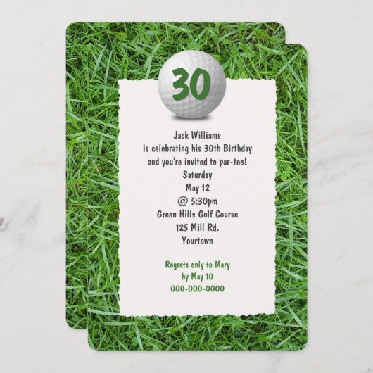 ゴルファー30歳の誕生日パーティの招待状 招待状 (正面/裏面)