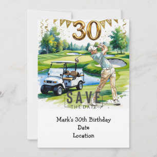 ゴルファー30歳の誕生日 ゴルフカートで Save the Date 招待状