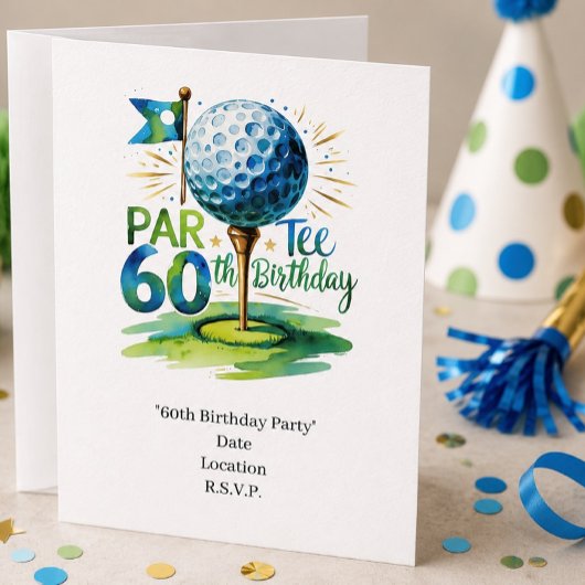 ゴルファー60歳の誕生日 ゴルフボールとティー 招待状
