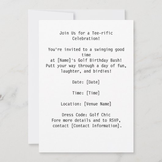 ゴルファー60番目の猫好き誕生日 招待状 (裏面)