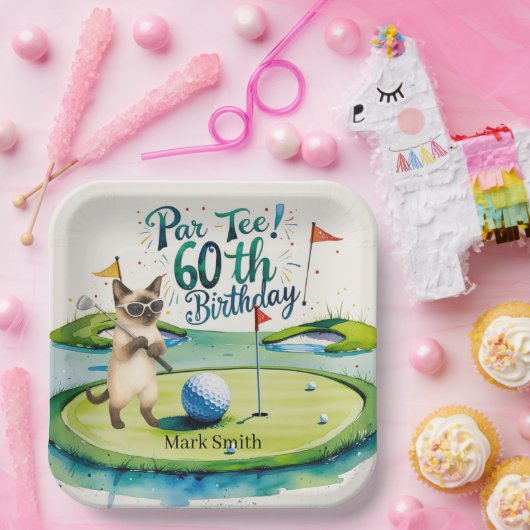 ゴルファー60誕生日のシャム猫好き ペーパープレート (パーティー)