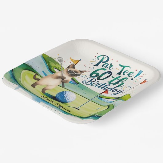 ゴルファー60誕生日のシャム猫好き ペーパープレート (傾斜あり)